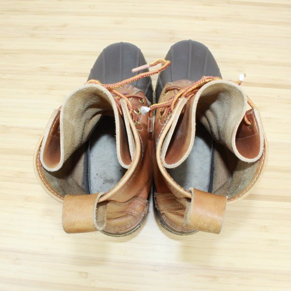 LL Bean Unlined Brown Leather Lace-up Rubber Duck Boots Size 7 M - Picture 6 of 9